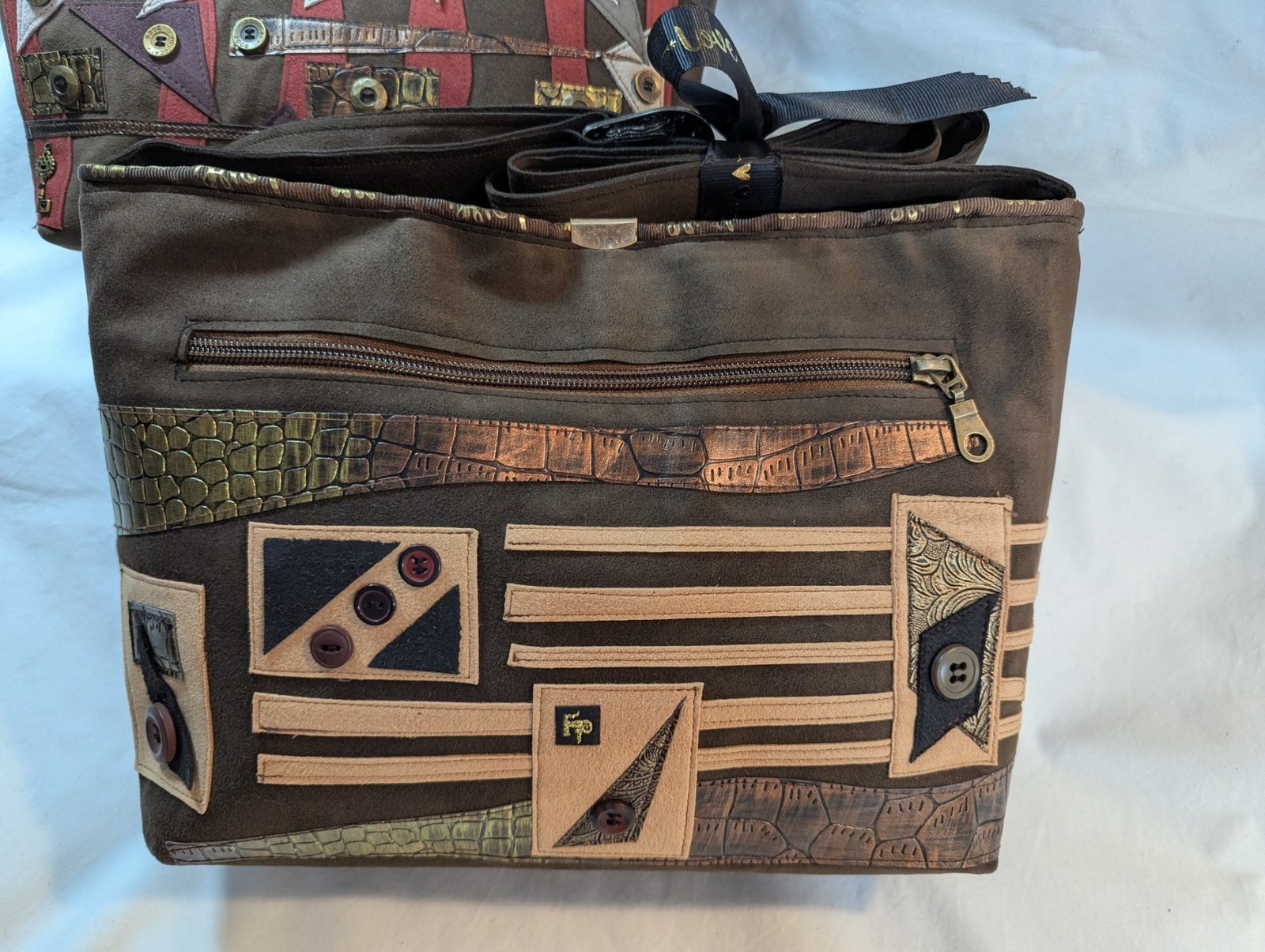 70326017 Brown Contemporary Modern Ultrasuede Purse Brown Tan Black