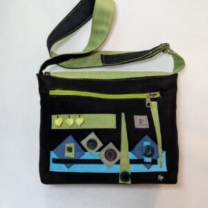 70326019 Black Contemporary Modern Ultrasuede Purse Black Lime Green