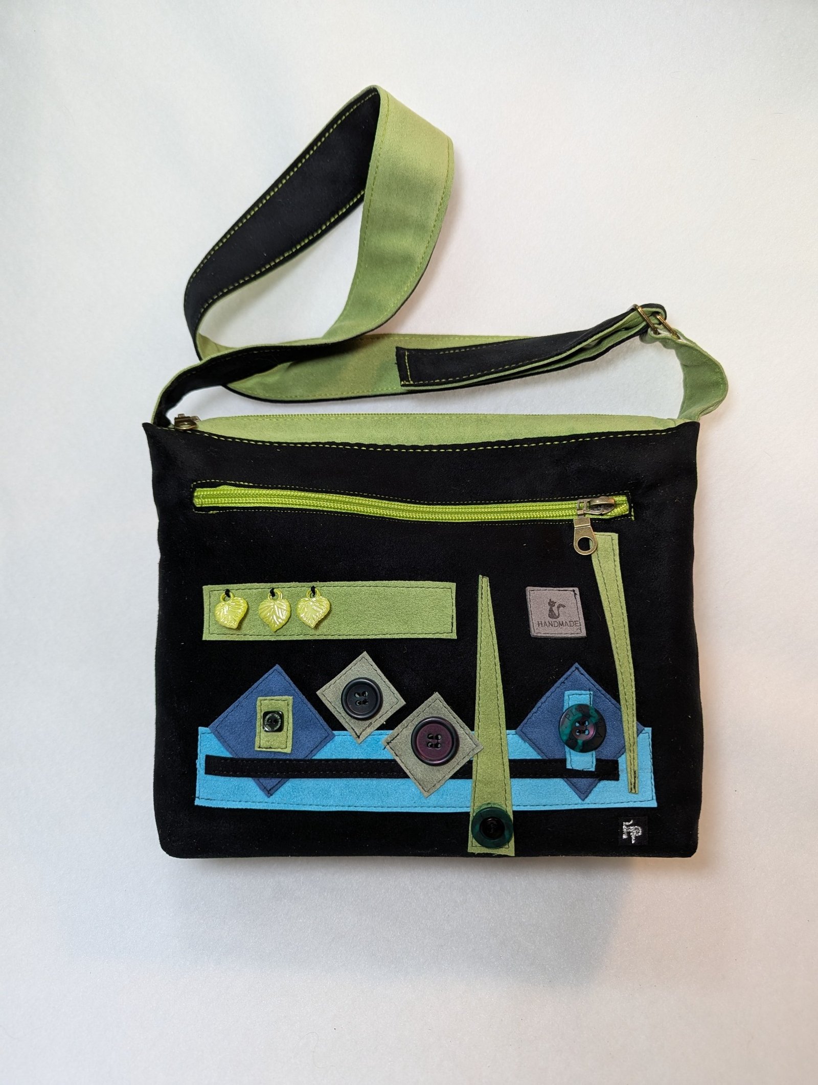 70326019 Black Contemporary Modern Ultrasuede Purse Black Lime Green