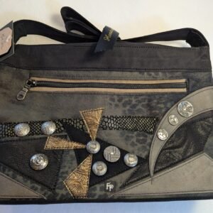 60326004 Leop Contemporary Modern fabric bk US applique gunmetal pewter accents deep taupe