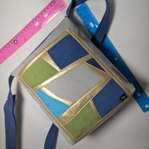 70326031 Dove Grey Contemporary Modern Ultrasuede Crossbody Purse Grey, blue, teal, gold